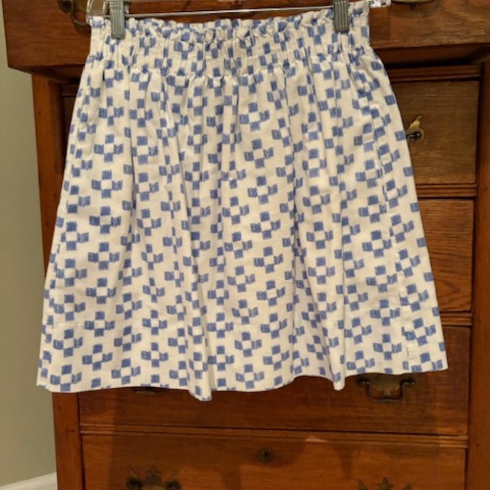 Madewell white w/ blue print mini skirt size XS Fully Lined